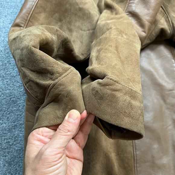 Vintage Chamonix Jacket Womens Large Brown Suede Leather Lapel Collar Lined Coat - Picture 9 of 12